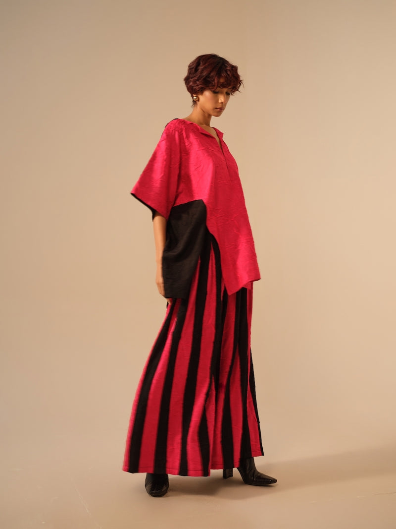 Earthy Top-Pink + Black crushed silk tops and shirts by Stoique in pink, black for women in Singapore