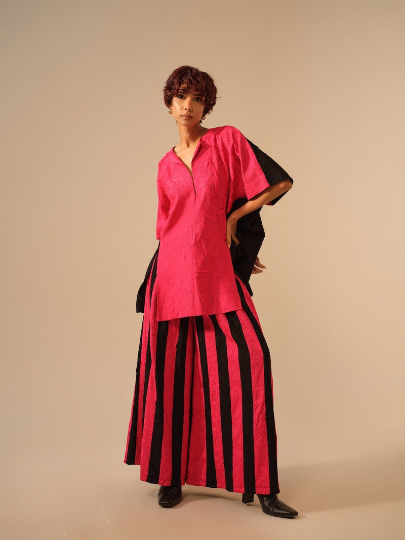 Twin Pants-Pink + Black crushed silk pants/trousers by Stoique in pink, black for women in Singapore