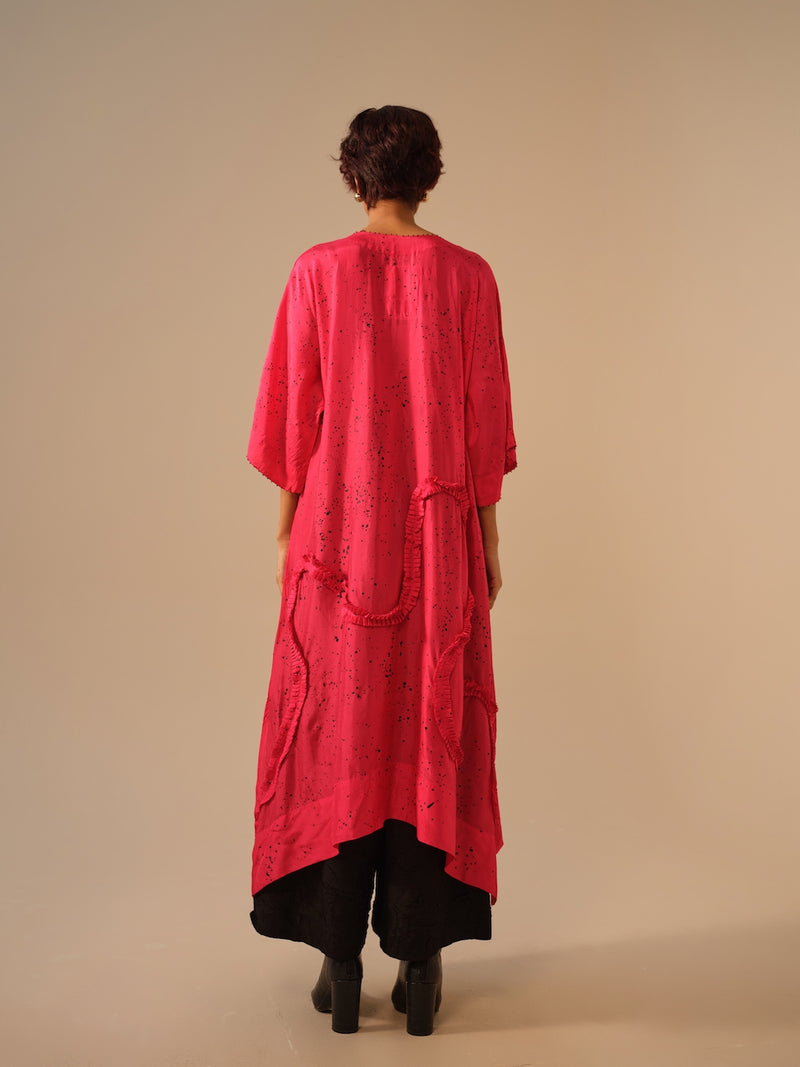 Flamingo SP Tunic-Pink + Black upada silk kaftans and tunics by Stoique in pink, black for women in Singapore