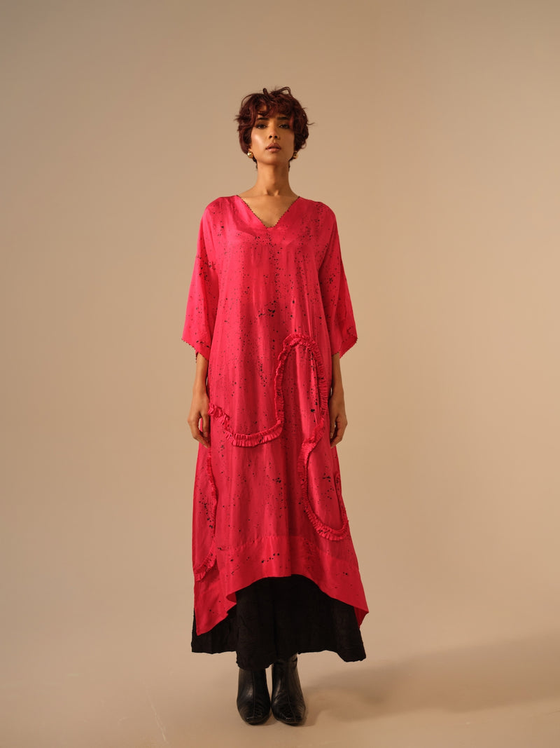 Flamingo SP Tunic-Pink + Black upada silk kaftans and tunics by Stoique in pink, black for women in Singapore
