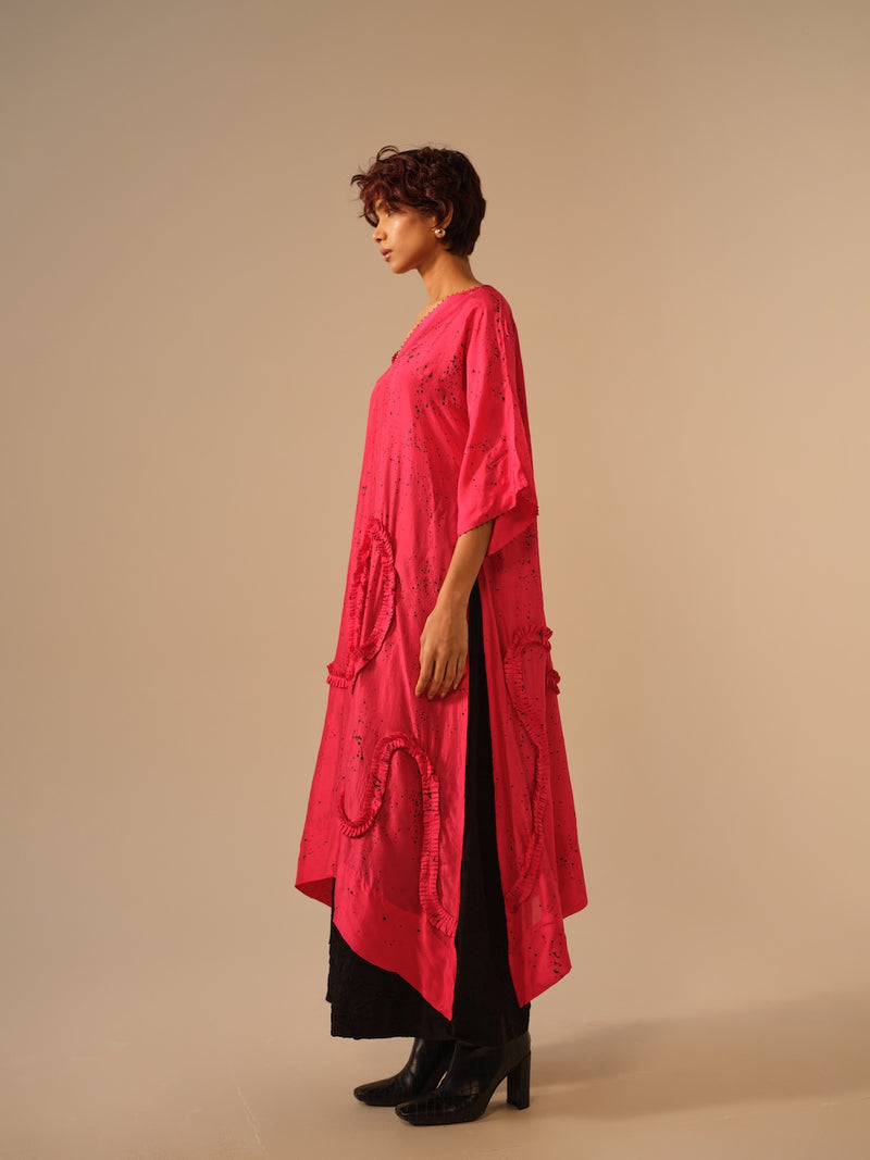 Flamingo SP Tunic-Pink + Black upada silk kaftans and tunics by Stoique in pink, black for women in Singapore