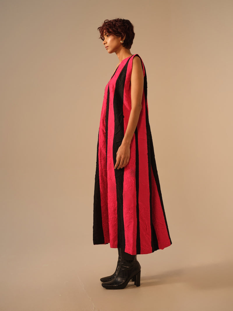 Twin Dress-Pink + Black crushed silk dresses by Stoique in pink, black for women in Singapore