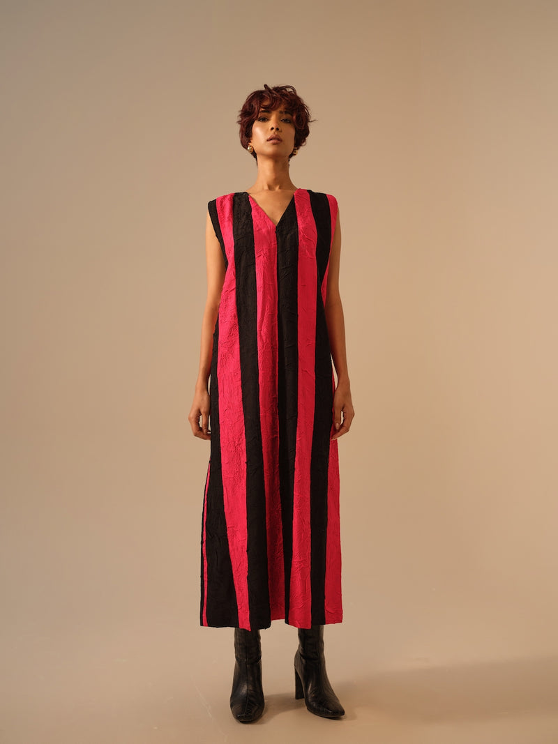 Twin Dress-Pink + Black crushed silk dresses by Stoique in pink, black for women in Singapore