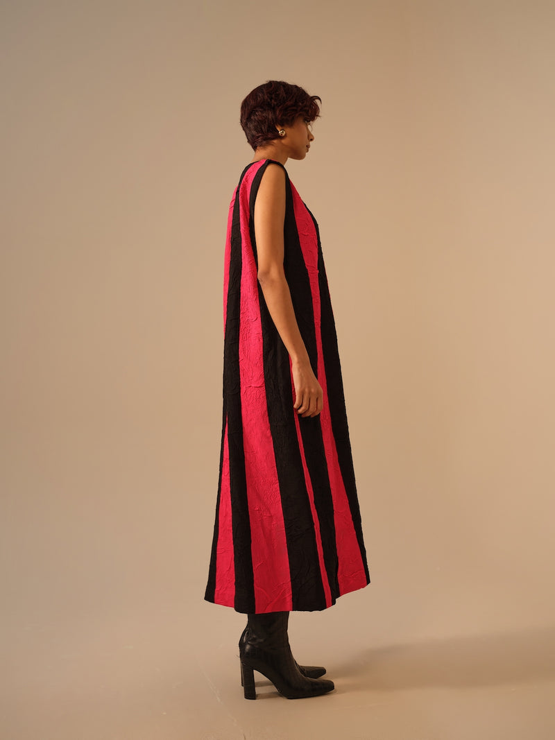 Twin Dress-Pink + Black crushed silk dresses by Stoique in pink, black for women in Singapore