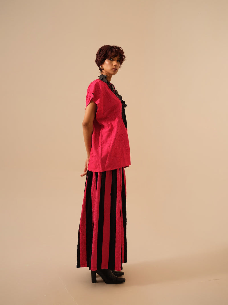 Lane Top-Pink + Black crushed silk tops and shirts by Stoique in pink, black for women in Singapore