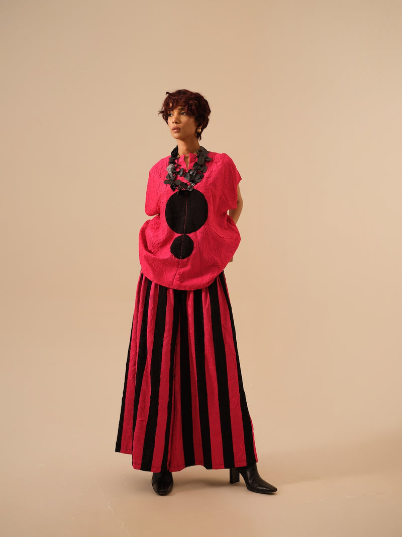 Lane Top-Pink + Black crushed silk tops and shirts by Stoique in pink, black for women in Singapore
