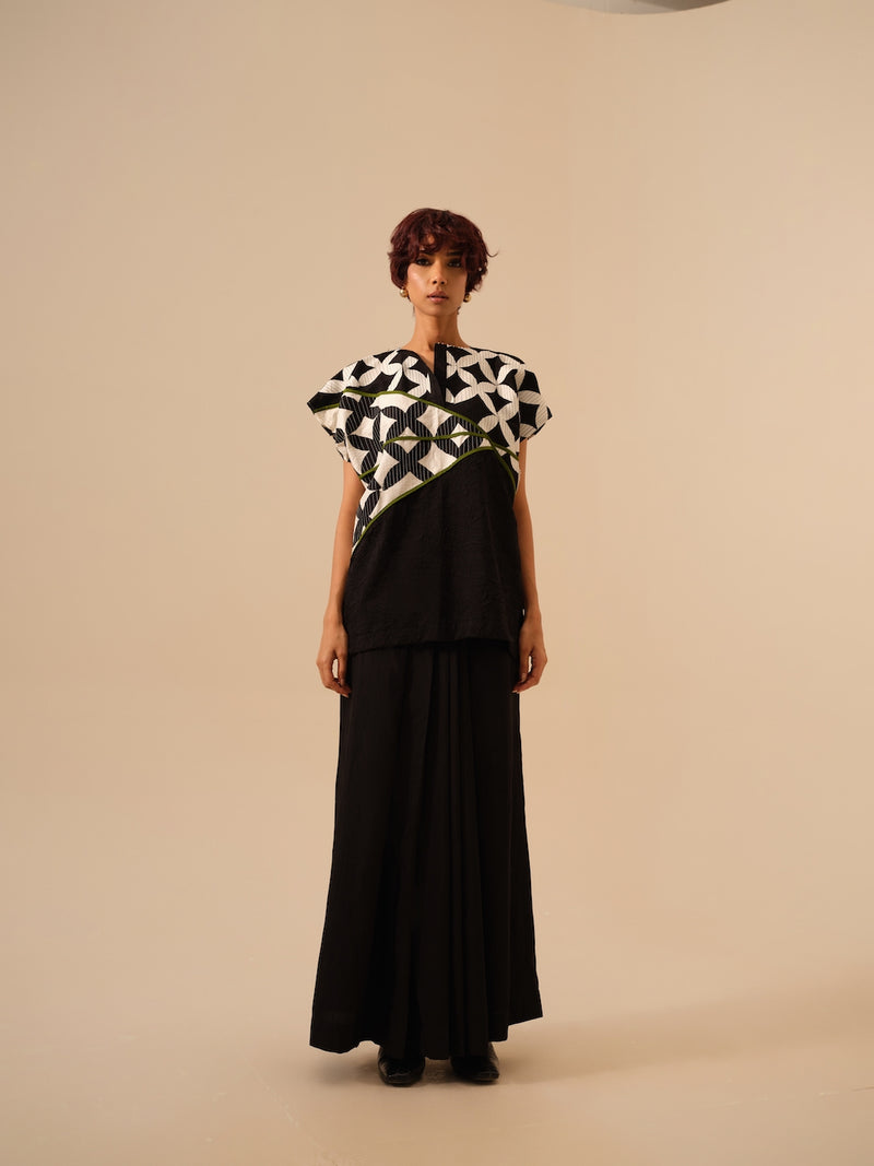 Mist Top-Black + Natural + Jade crushed silk tops and shirts by Stoique in black for women in Singapore