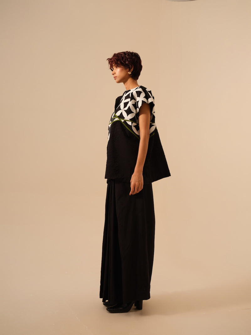 Mist Skirt-Black crushed silk skirts by Stoique in black for women in Singapore