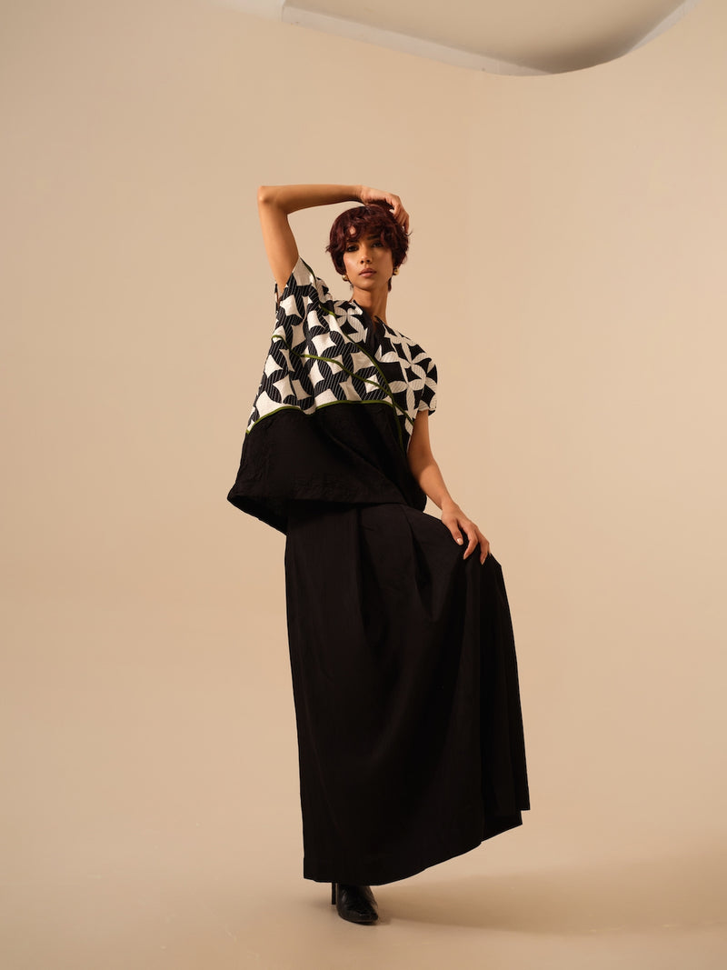 Mist Skirt-Black crushed silk skirts by Stoique in black for women in Singapore