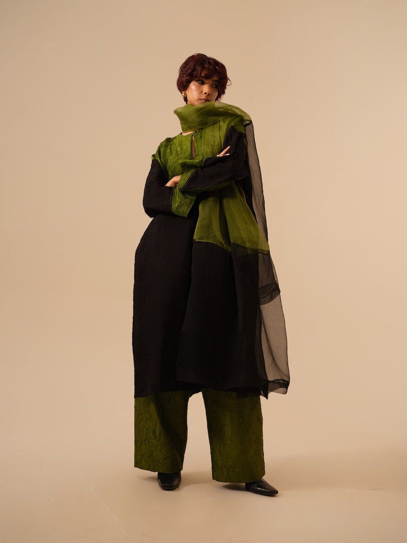 Halo Scarf-Black + Jade silk organza scarf by Stoique in black for women in Singapore