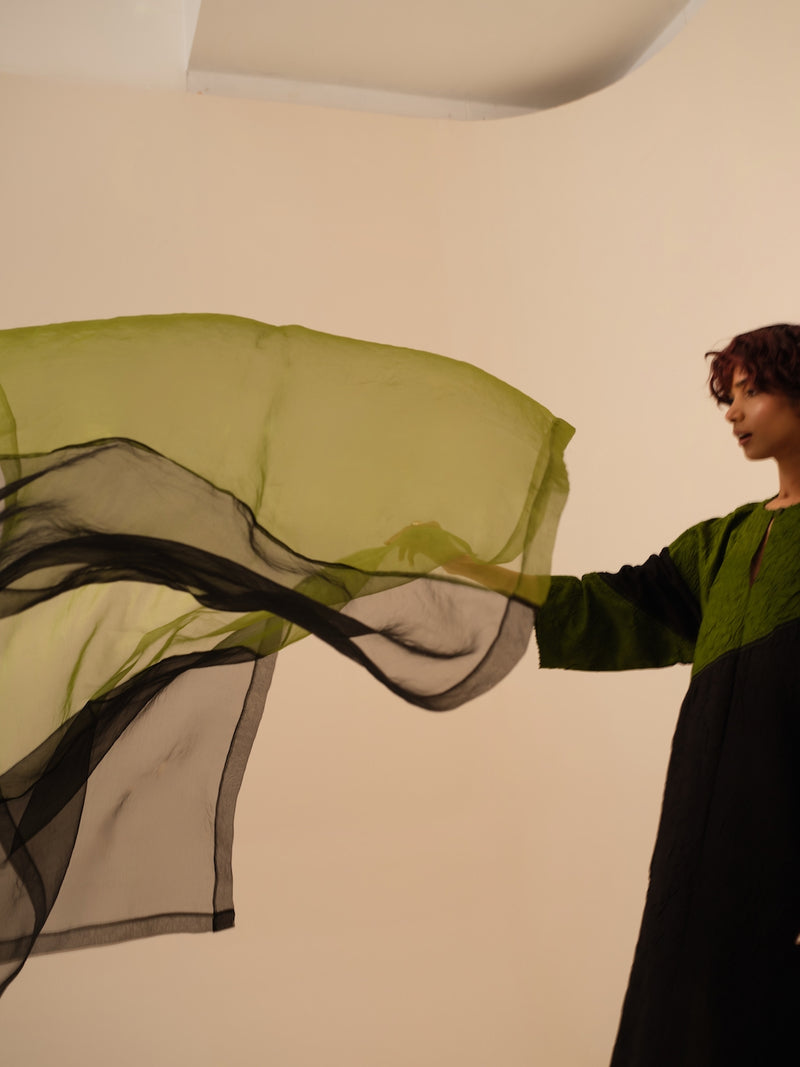Halo Scarf-Black + Jade silk organza scarf by Stoique in black for women in Singapore