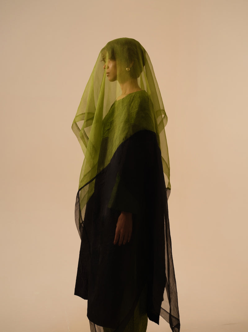 Halo Scarf-Black + Jade silk organza scarf by Stoique in black for women in Singapore