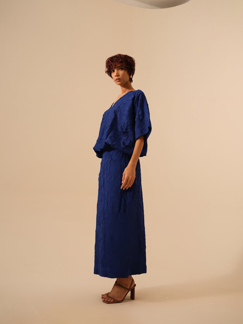 Unfold Dress-Electric Blue crushed silk dresses by Stoique in blue for women in Singapore