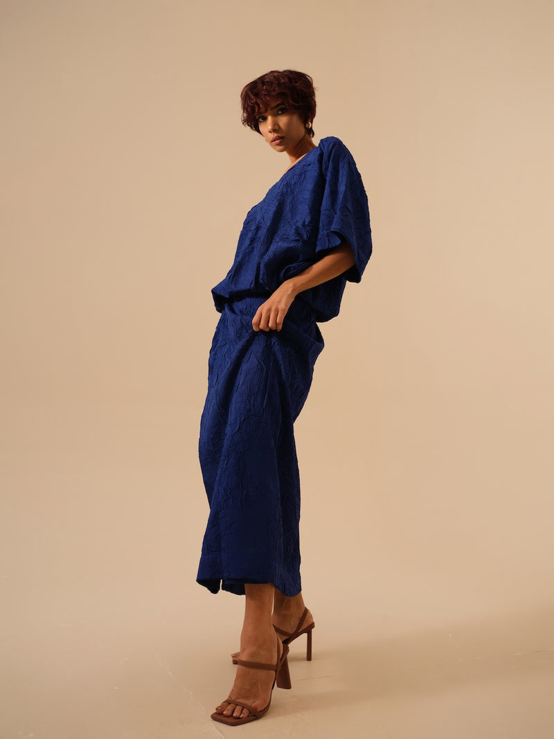Unfold Dress-Electric Blue crushed silk dresses by Stoique in blue for women in Singapore