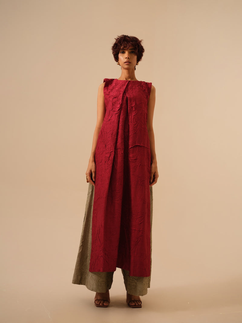 Flip Tunic-Tomato Red crushed silk kaftans and tunics by Stoique in red for women in Singapore