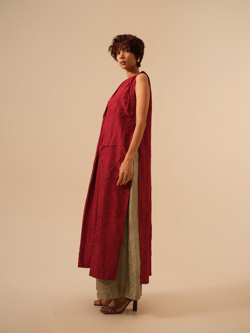 Flip Tunic-Tomato Red crushed silk kaftans and tunics by Stoique in red for women in Singapore