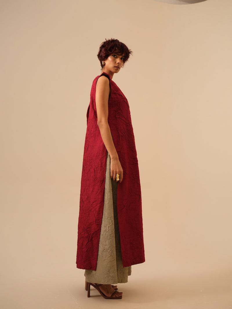 Flip Tunic-Tomato Red crushed silk kaftans and tunics by Stoique in red for women in Singapore