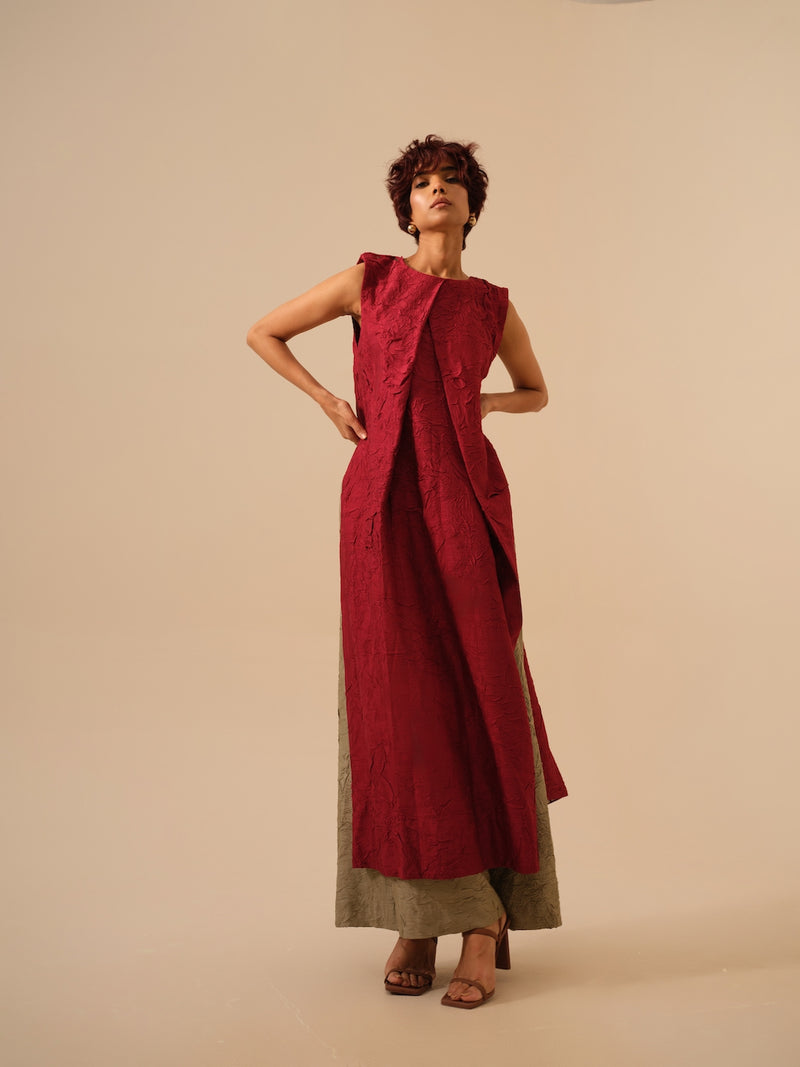Flip Tunic-Tomato Red crushed silk kaftans and tunics by Stoique in red for women in Singapore