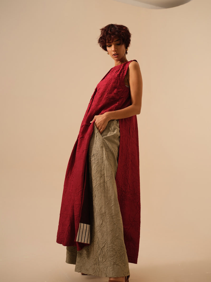 Flip Tunic-Tomato Red crushed silk kaftans and tunics by Stoique in red for women in Singapore