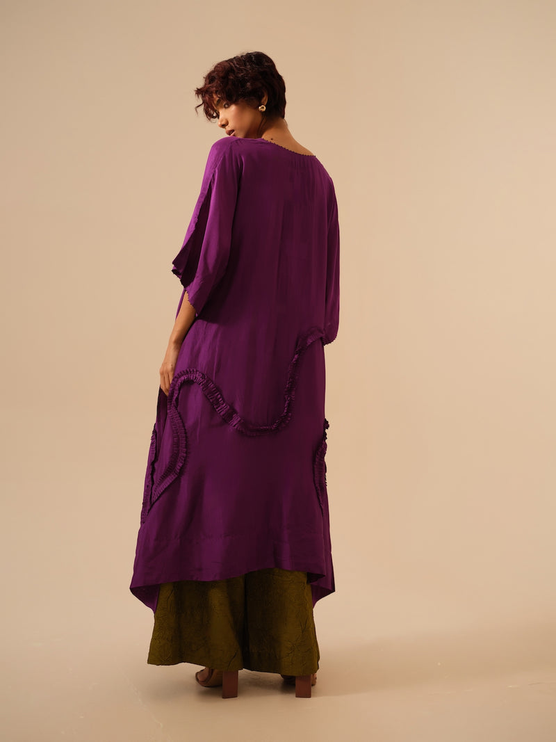 Flamingo Tunic-Aubergine upada silk kaftans and tunics by Stoique in purple for women in Singapore