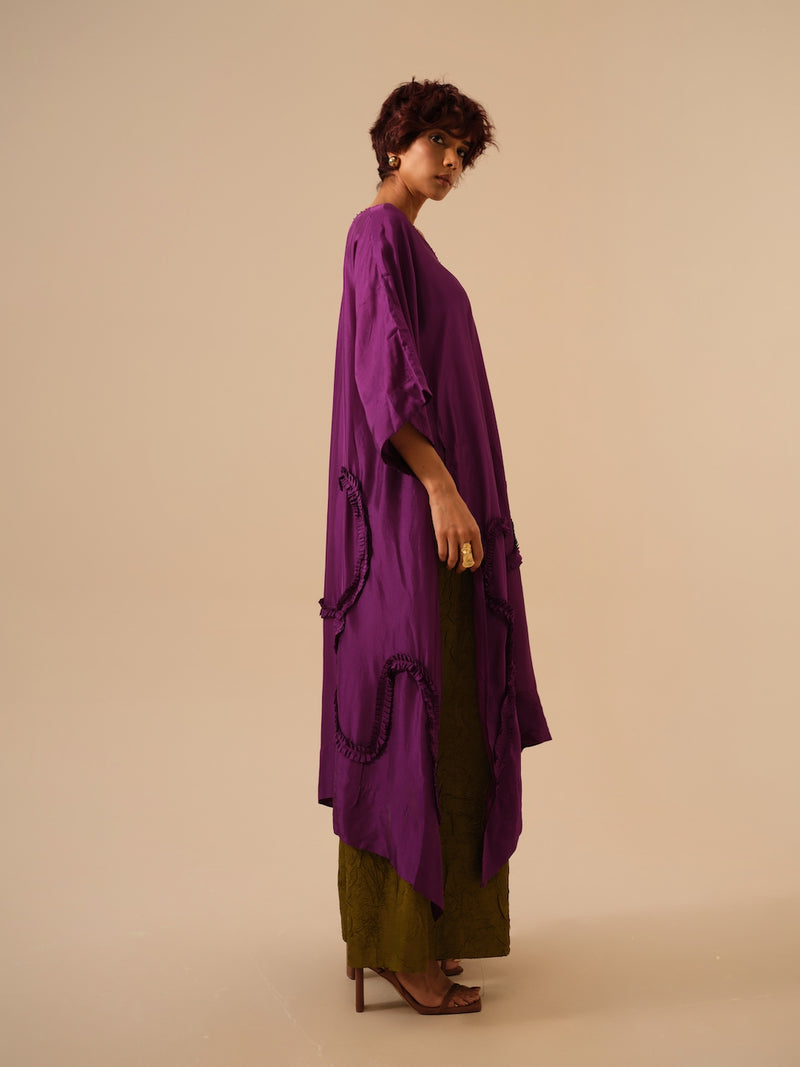 Flamingo Tunic-Aubergine upada silk kaftans and tunics by Stoique in purple for women in Singapore