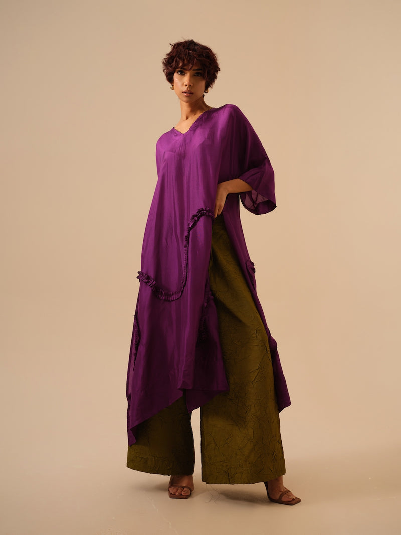 Root Pants-Moss Green (Rev/Ro/Bo/MG) crushed silk pants/trousers by Stoique in green for women in Singapore