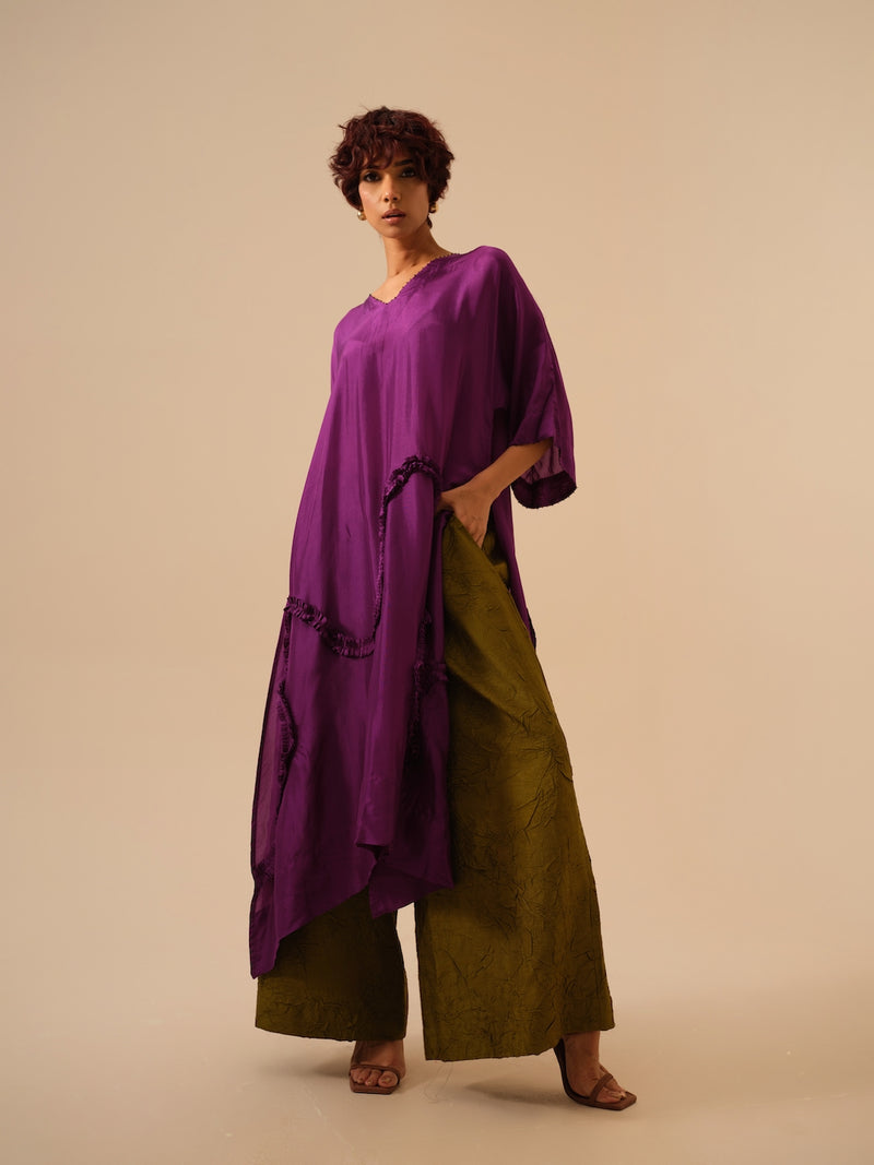 Flamingo Tunic-Aubergine upada silk kaftans and tunics by Stoique in purple for women in Singapore