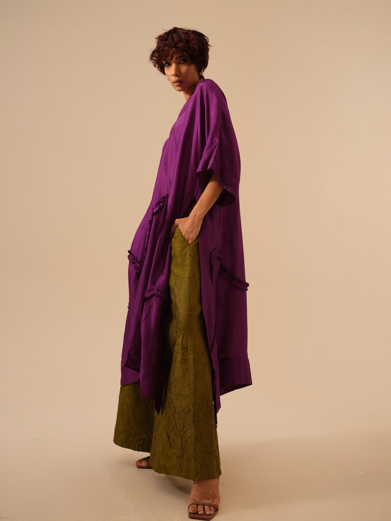 Flamingo Tunic-Aubergine upada silk kaftans and tunics by Stoique in purple for women in Singapore