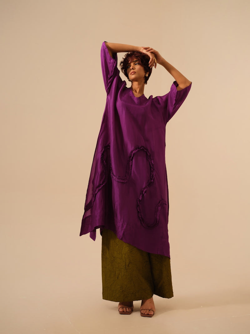 Flamingo Tunic-Aubergine upada silk kaftans and tunics by Stoique in purple for women in Singapore