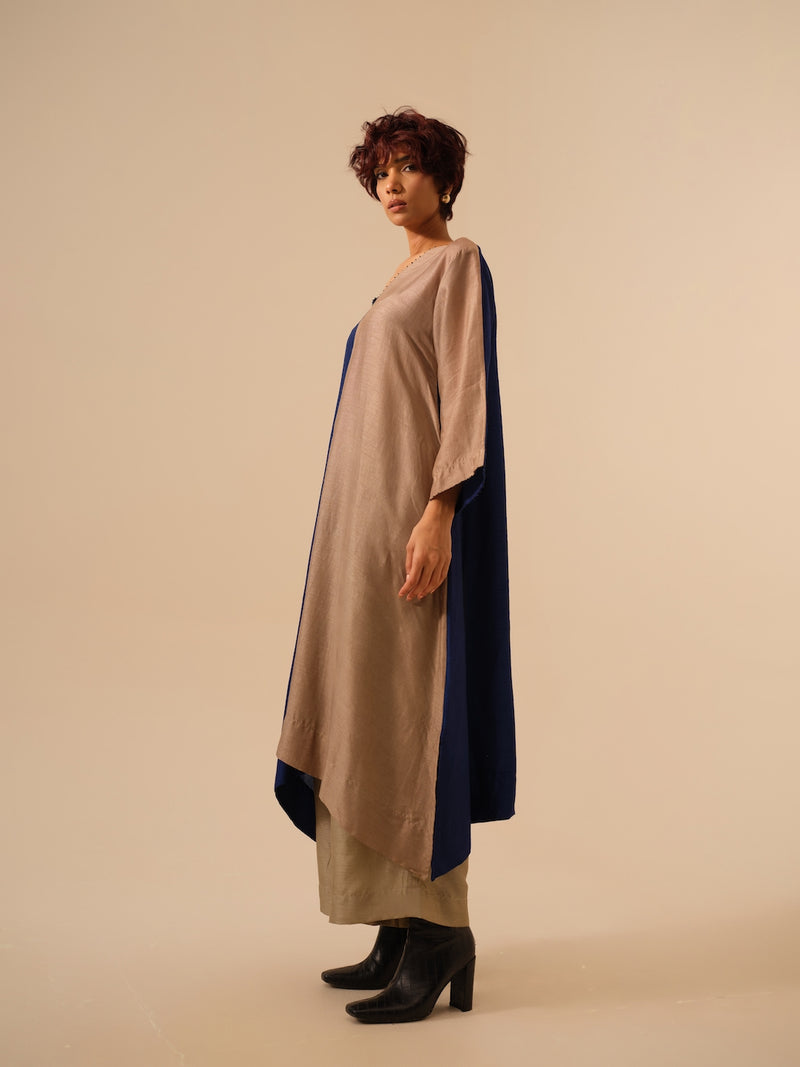 Onyx Tunic-Blue + Grey mysore silk kaftans and tunics by Stoique in blue for women in Singapore