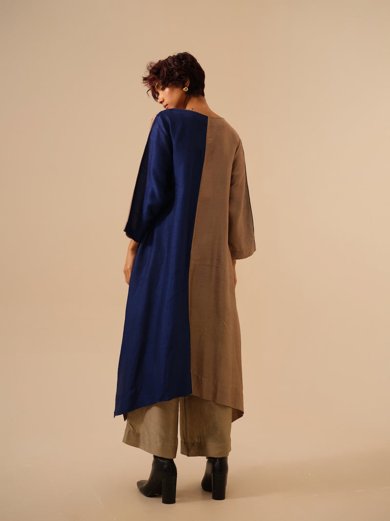 Onyx Tunic-Blue + Grey mysore silk kaftans and tunics by Stoique in blue for women in Singapore
