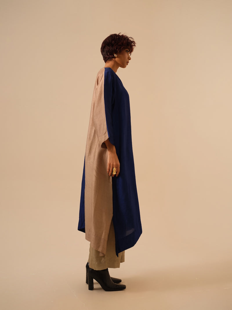 Onyx Tunic-Blue + Grey mysore silk kaftans and tunics by Stoique in blue for women in Singapore