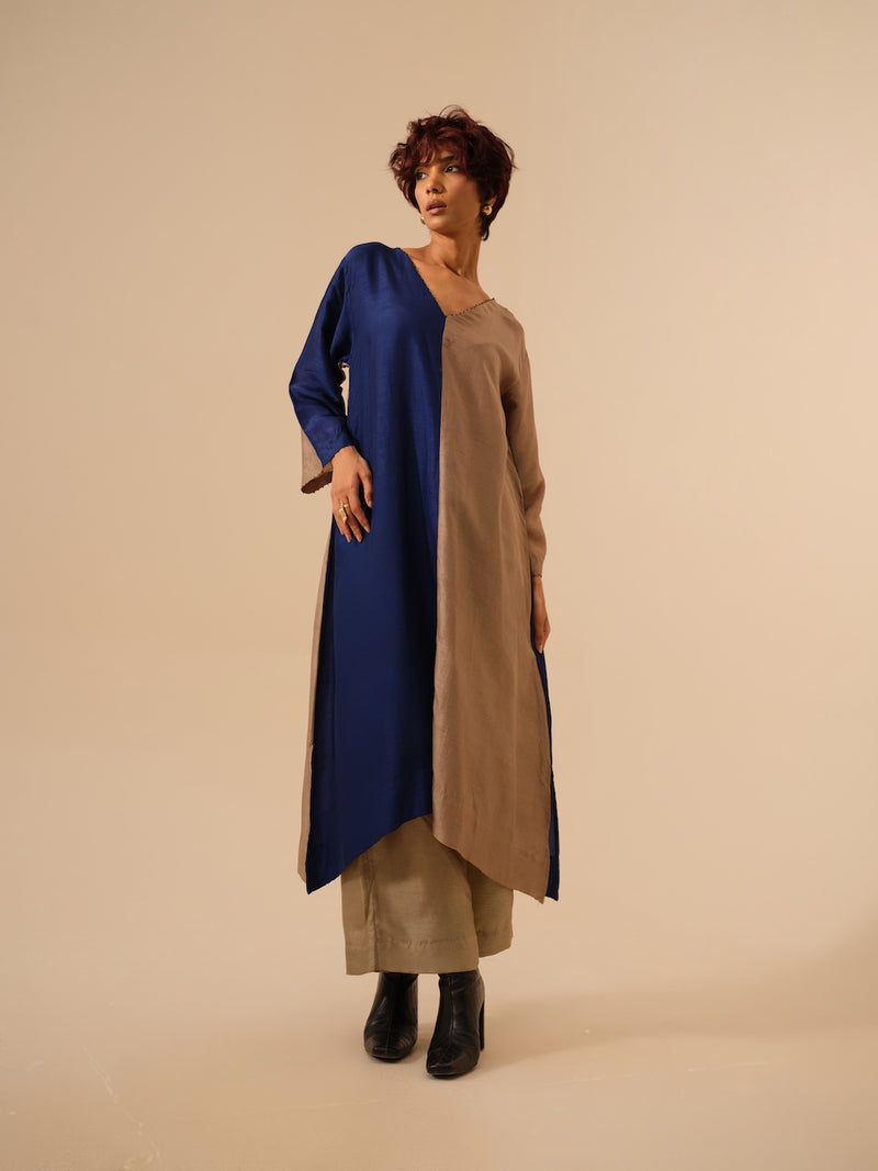 Onyx Tunic-Blue + Grey mysore silk kaftans and tunics by Stoique in blue for women in Singapore