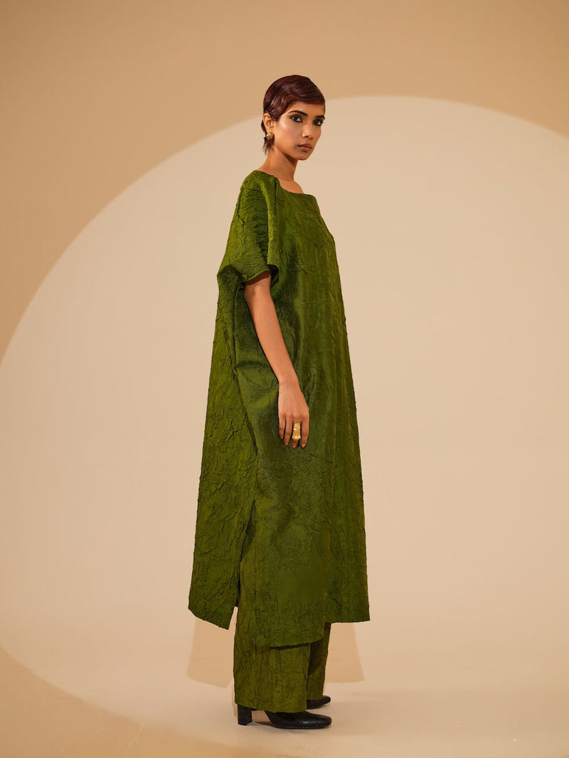 Brook Tunic-Jade Green crushed silk tunics/kaftan by Stoique in green for women in Singapore