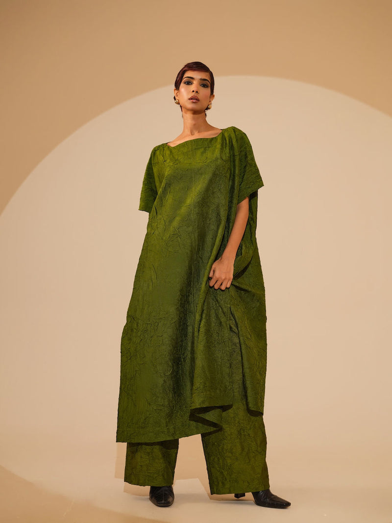 Brook Tunic-Jade Green crushed silk tunics/kaftan by Stoique in green for women in Singapore