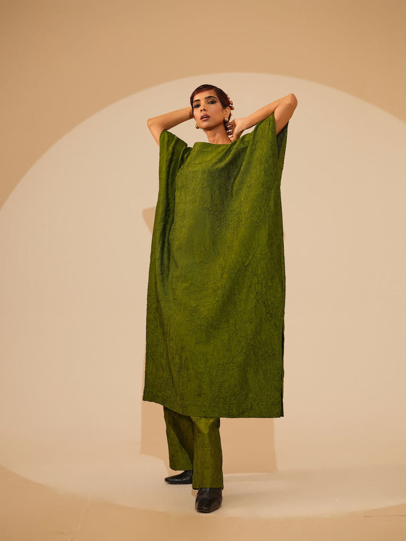 Root Pants-Jade Green crushed silk pant/trouser by Stoique in green for women in Singapore