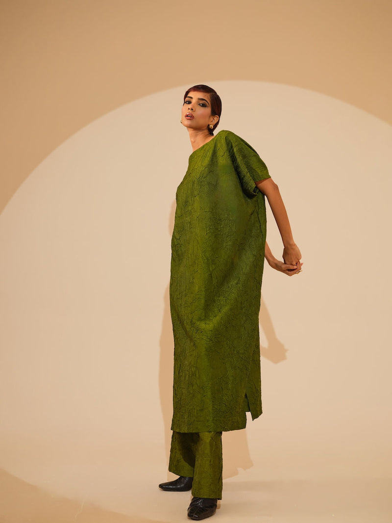 Brook Tunic-Jade Green crushed silk tunics/kaftan by Stoique in green for women in Singapore