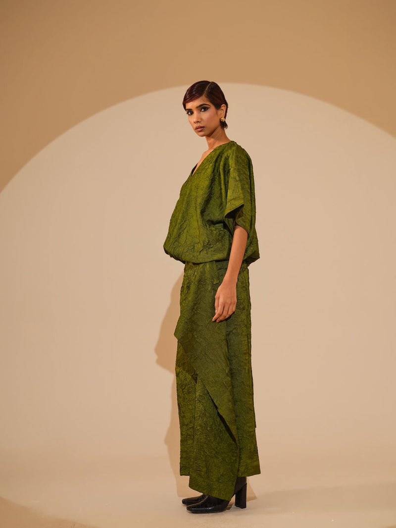 Unfold Dress-Jade Green crushed silk dress by Stoique in green for women in Singapore