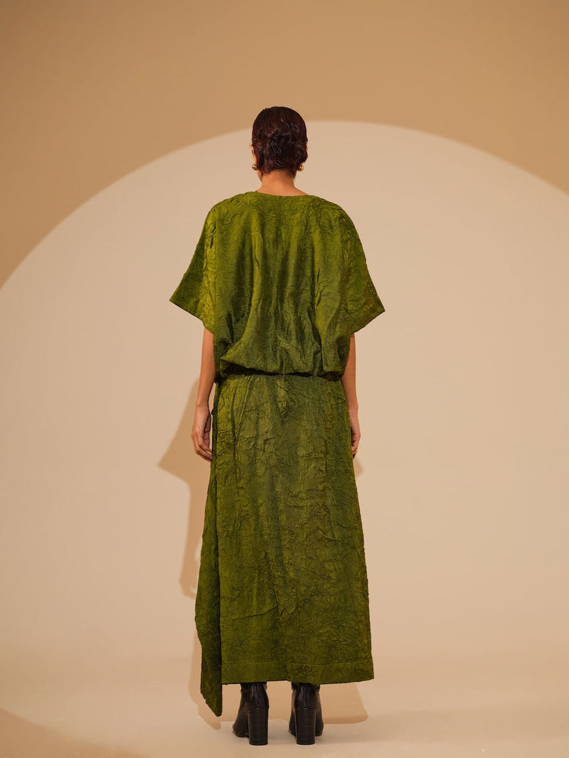 Unfold Dress-Jade Green crushed silk dress by Stoique in green for women in Singapore