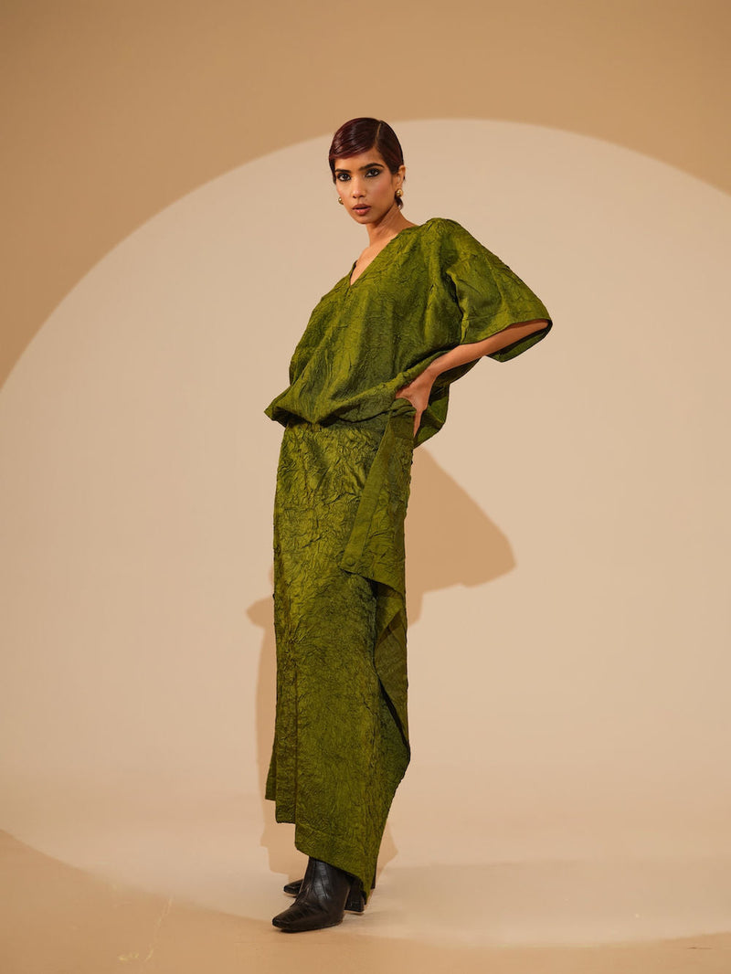 Unfold Dress-Jade Green crushed silk dress by Stoique in green for women in Singapore