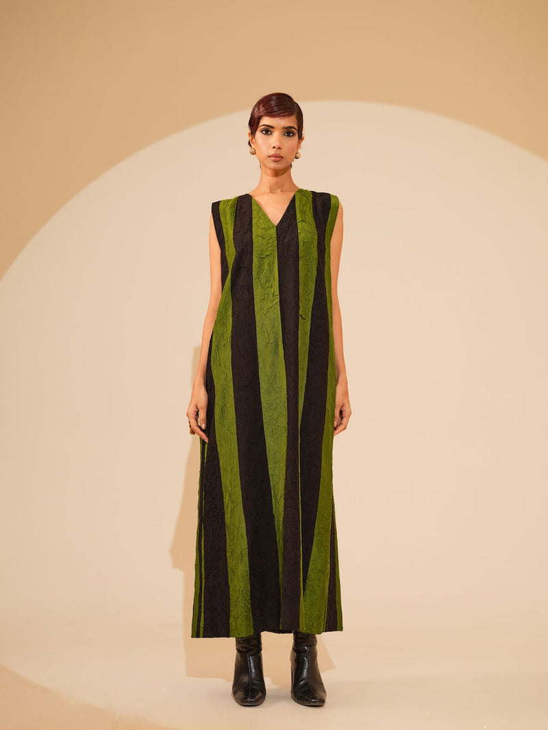 Twin Dress-Jade + Black crushed silk dress by Stoique in jade, black for women in Singapore