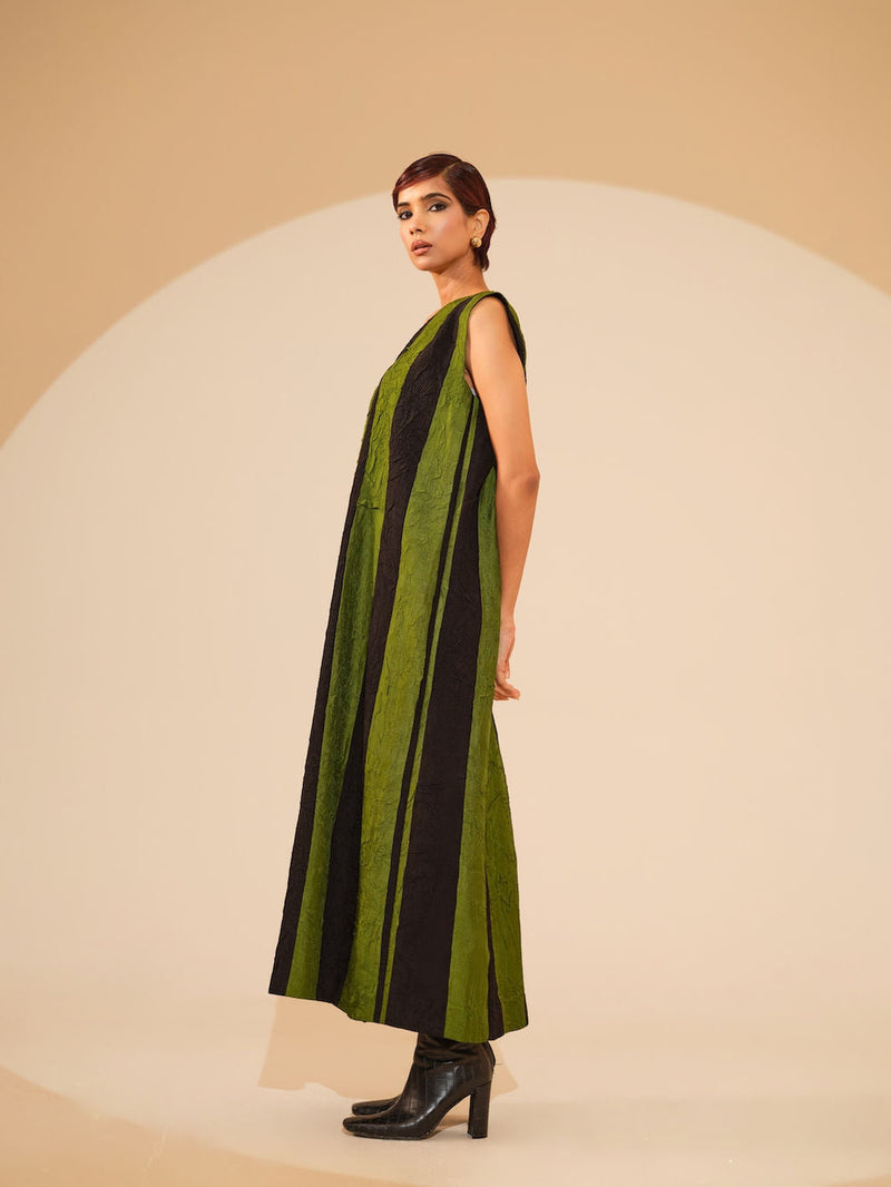 Twin Dress-Jade + Black crushed silk dress by Stoique in jade, black for women in Singapore