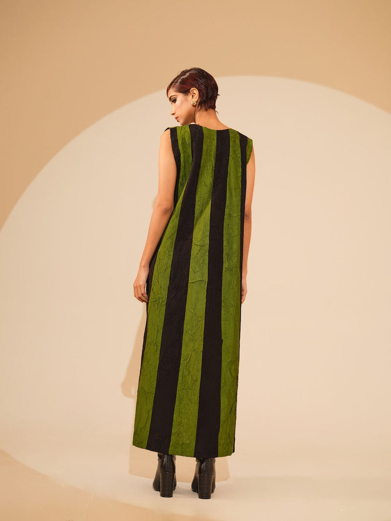 Twin Dress-Jade + Black crushed silk dress by Stoique in jade, black for women in Singapore