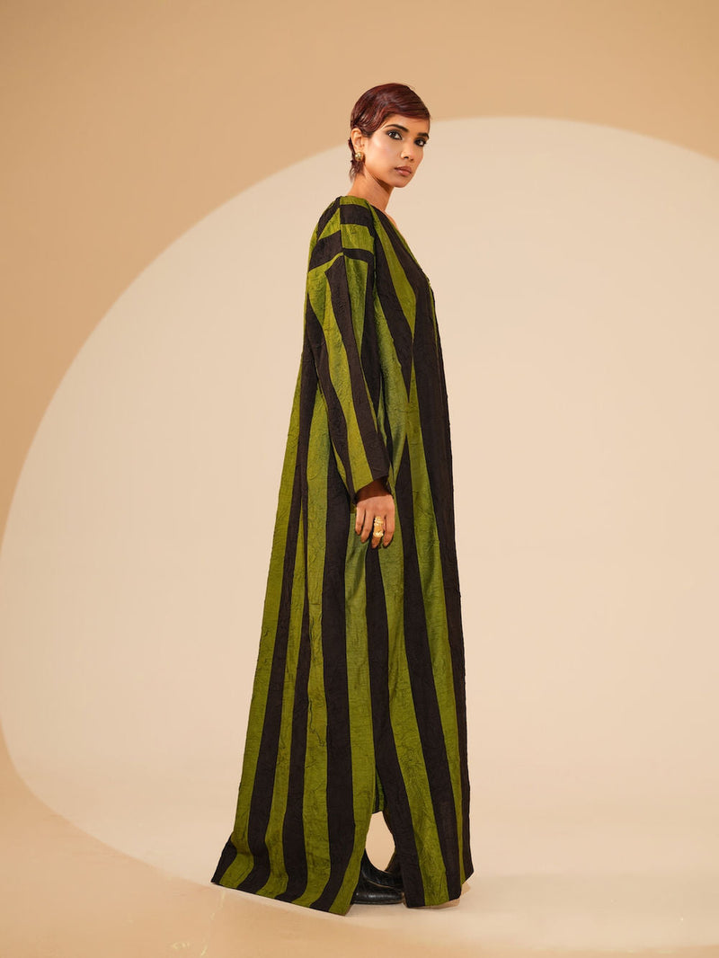 Twin Overlay-Jade + Black crushed silk jacket/overlay by Stoique in jade, black for women in Singapore