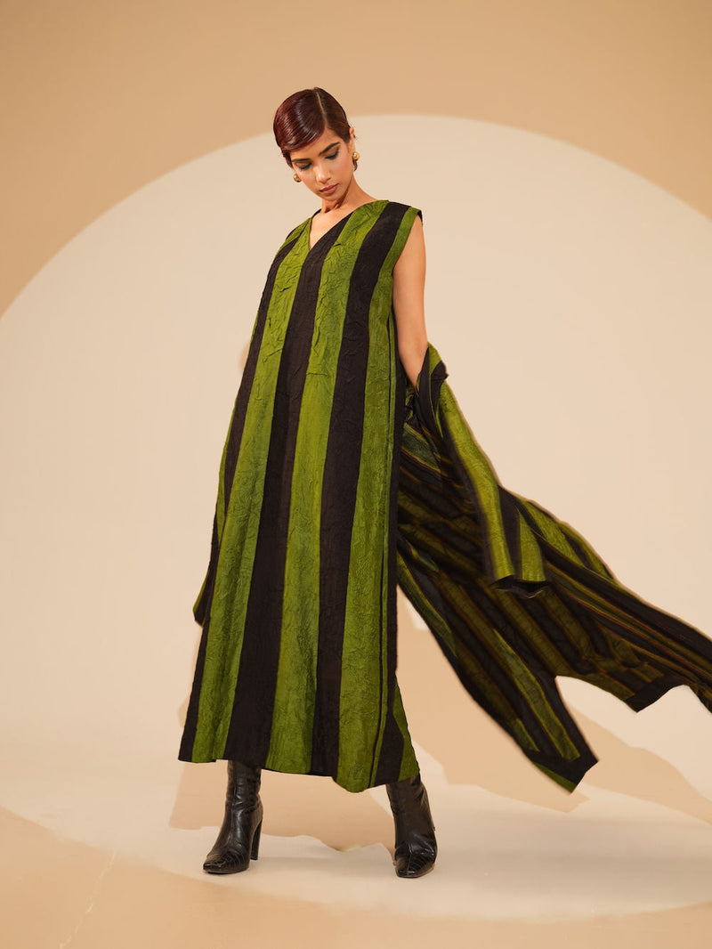 Twin Overlay-Jade + Black crushed silk jacket/overlay by Stoique in jade, black for women in Singapore