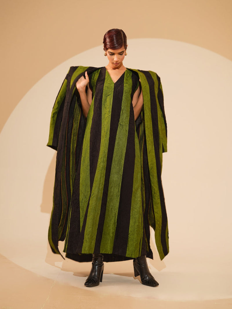 Twin Overlay-Jade + Black crushed silk jacket/overlay by Stoique in jade, black for women in Singapore