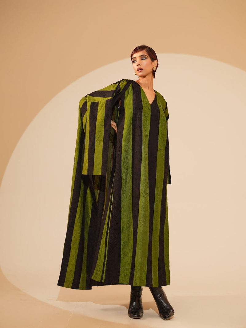 Twin Overlay-Jade + Black crushed silk jacket/overlay by Stoique in jade, black for women in Singapore