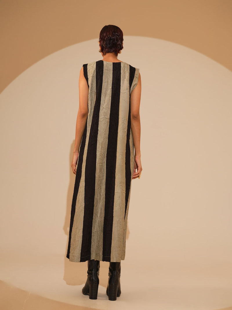 Twin Dress-Taupe + Black crushed silk dress by Stoique in taupe, black for women in Singapore