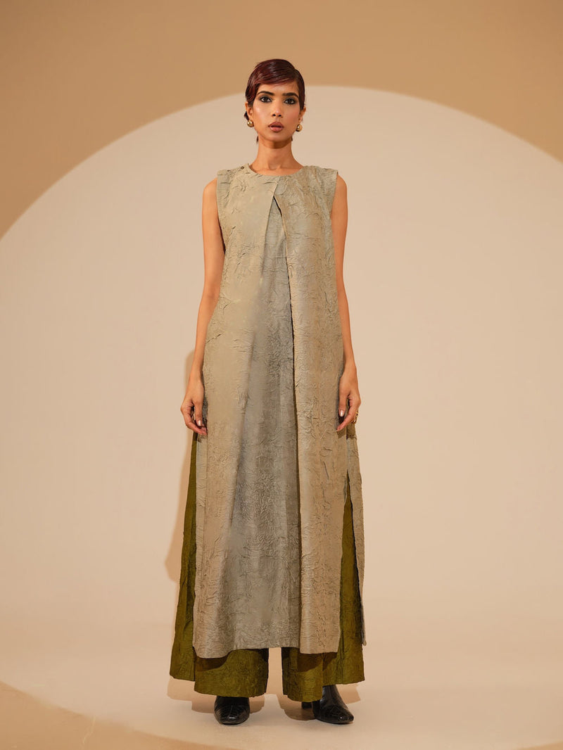 Flip Tunic-Taupe crushed silk tunics/kaftan by Stoique in taupe for women in Singapore