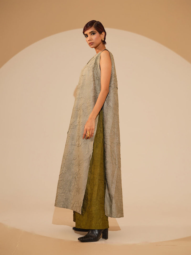 Flip Tunic-Taupe crushed silk tunics/kaftan by Stoique in taupe for women in Singapore